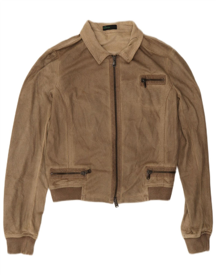 Cazadora Bomber Corta Benetton Mujer IT 44 Poliéster Beige Medio