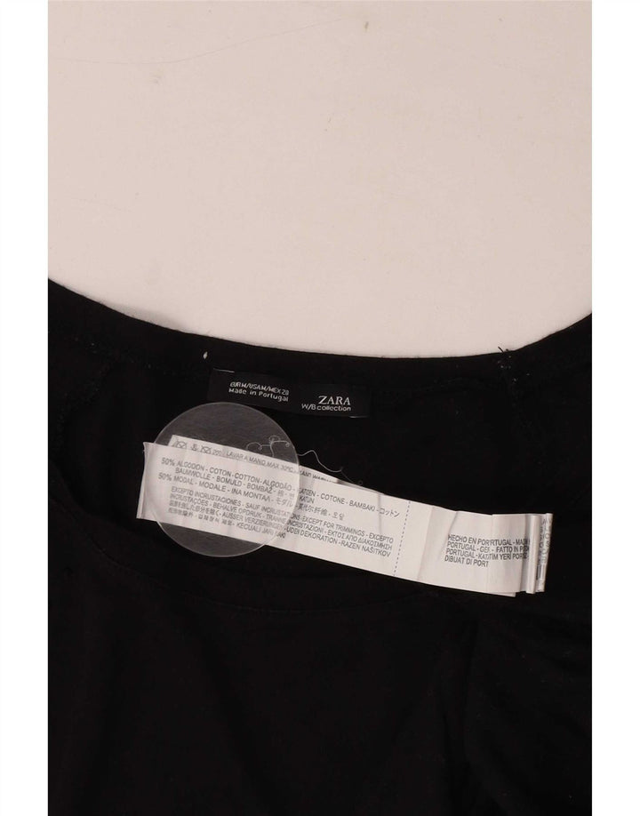 Zara Mujer Camiseta Gráfica Top UK 12 Medium Negro Algodón