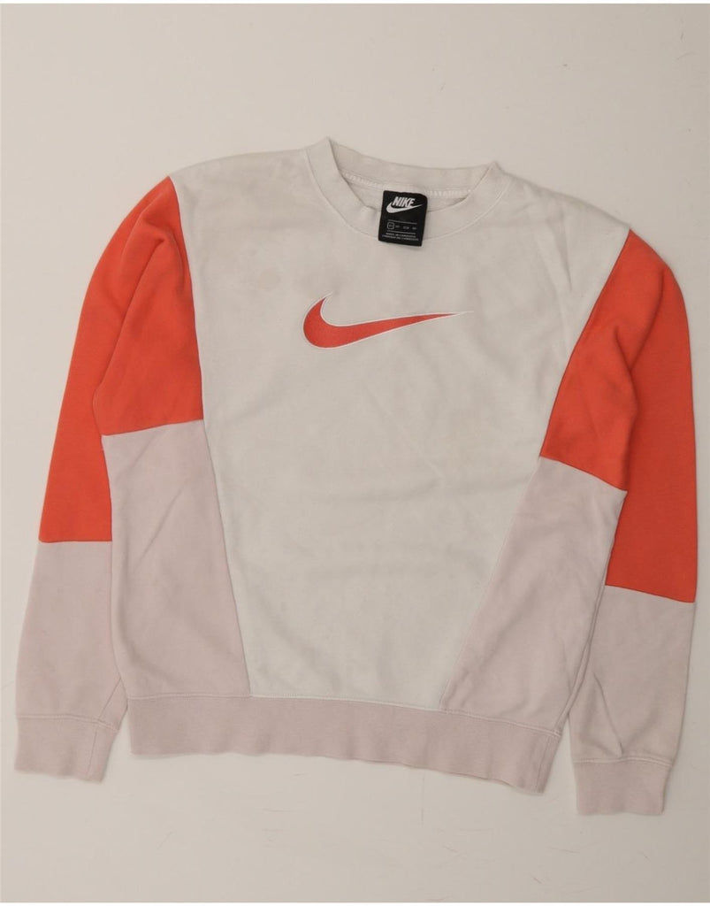 NIKE Womens Sweatshirt Jumper UK 6 XS Beige Colourblock Cotton Vintage Nike and Second-Hand Nike from Messina Hembry 