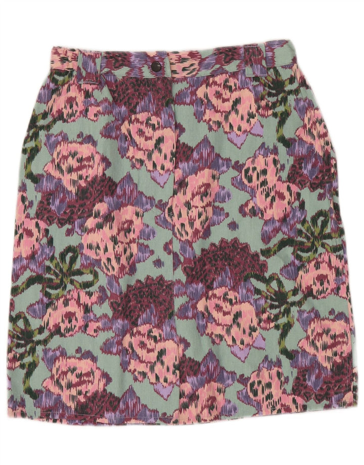 VINTAGE Falda recta de cintura alta para mujer W28 Algodón floral verde medio