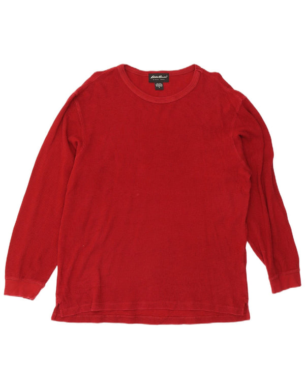 Eddie Bauer Top para hombre manga larga algodón rojo medio