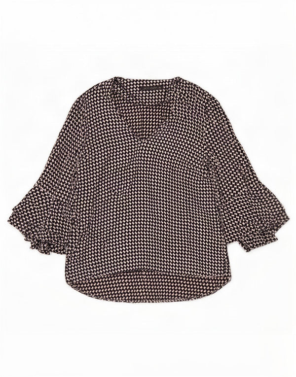 Zara Blusa de manga 3/4 para mujer UK 46 Large Viscosa de pata de gallo negra