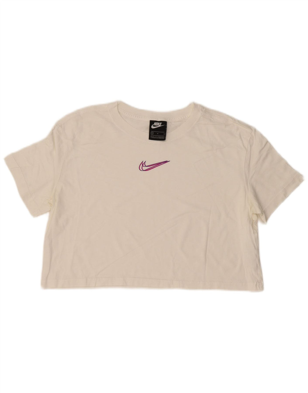 Nike - Camiseta corta con gráfico para mujer, talla 40, talla mediana, algodón blanco