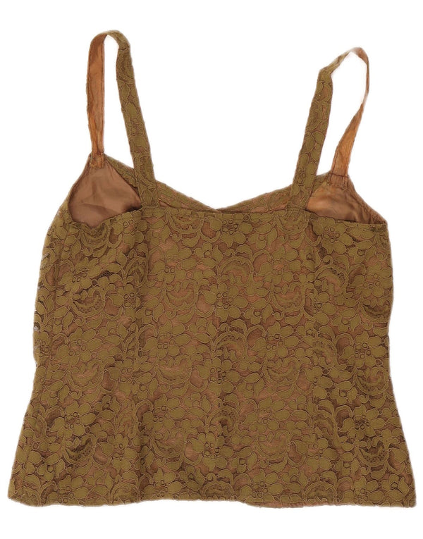 Top camisero de encaje vintage para mujer UK 10 Small Khaki Floral