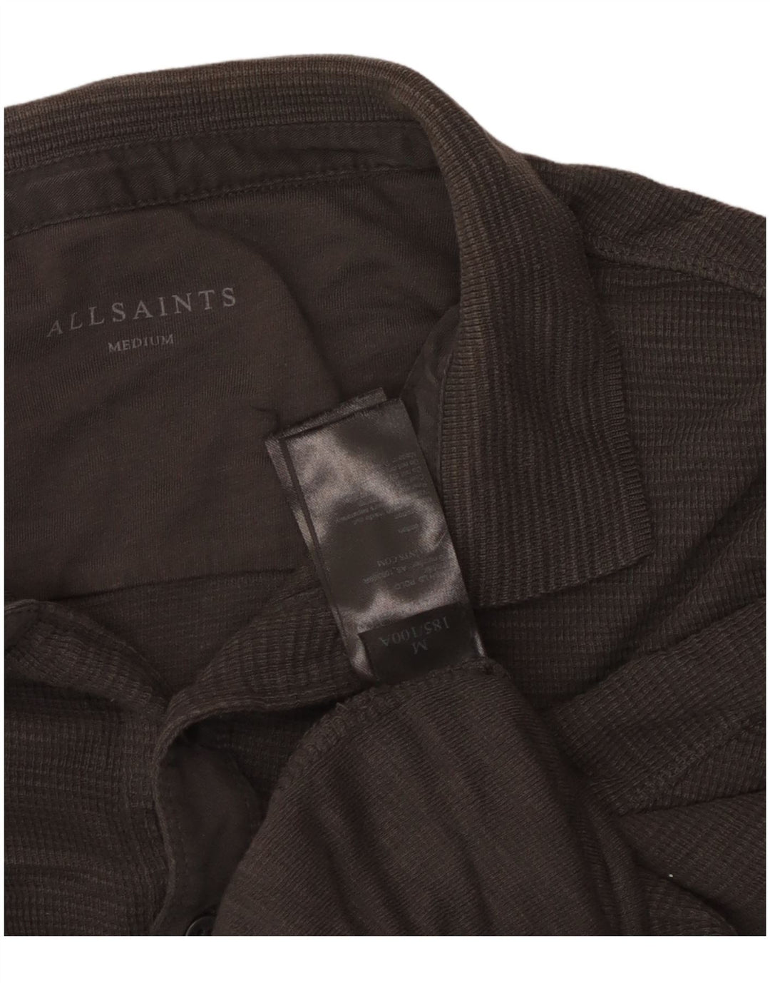 All Saints Polo de manga larga para hombre de algodón gris medio