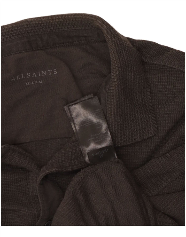 All Saints Polo de manga larga para hombre de algodón gris medio