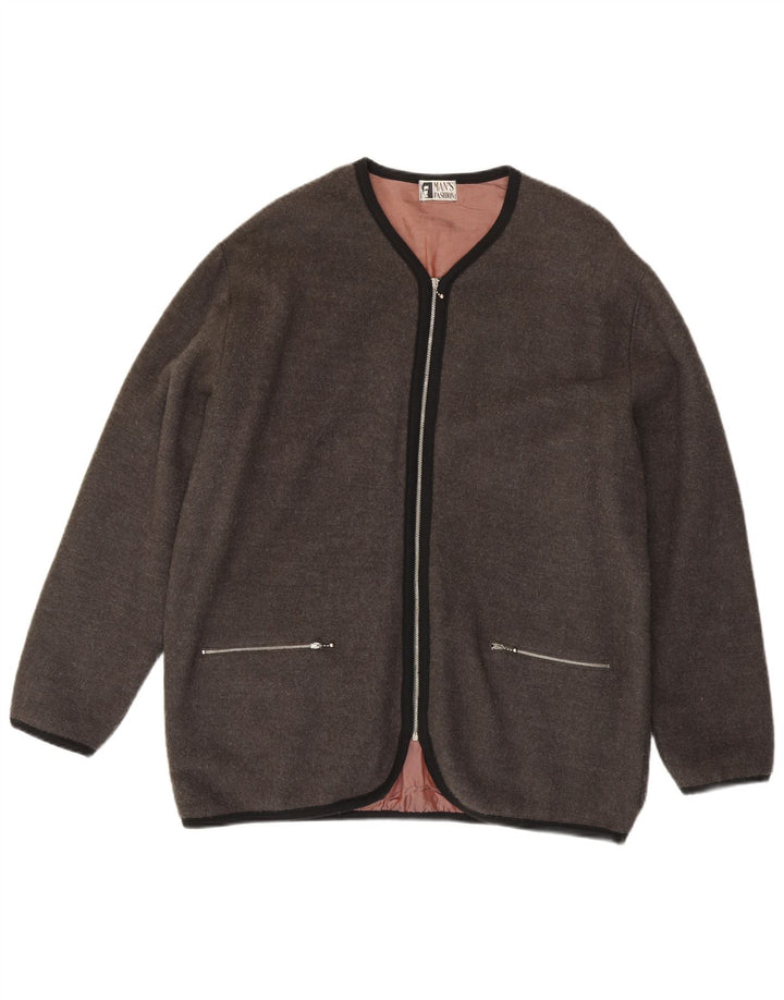 Vintage hombres Cardigan suéter XL gris acrílico