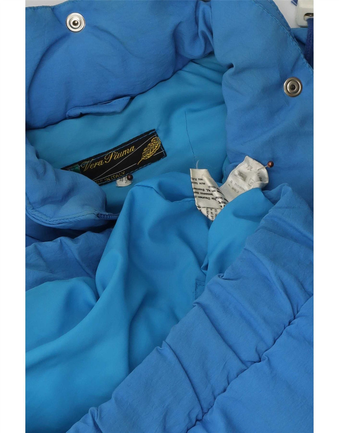 Chaqueta acolchada vintage para mujer IT 46 Poliamida azul grande