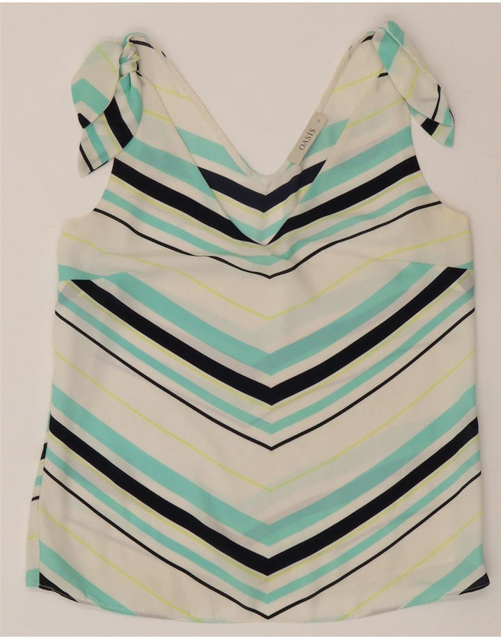 Oasis Blusa sin mangas para mujer Top UK 42 Poliéster a rayas blancas medianas