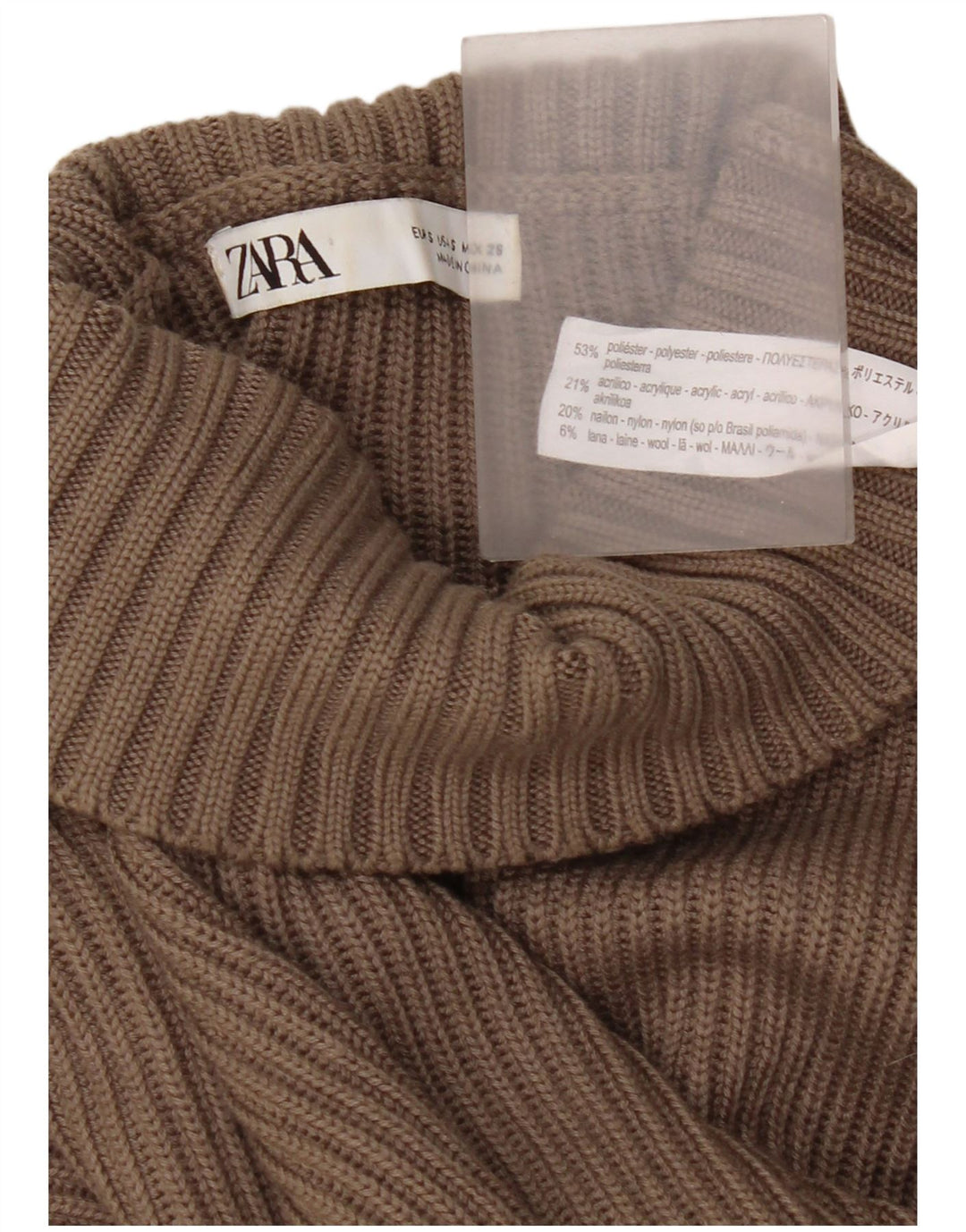 Zara Mujer Suéter De Cuello Alto De Gran Tamaño UK 10 Small Marrón