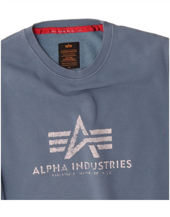 Alpha Industries Hombre Sudadera Gráfica Jumper Algodón Azul Medio