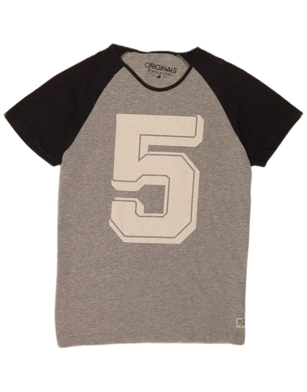 Jack & Jones Hombre Camiseta Gráfica Top XL Gris Colorblock Algodón