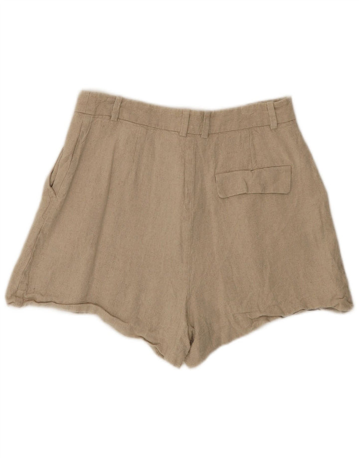 Zara Mujer Pantalones Cortos De Cintura Alta Medio W28 Lino Beige