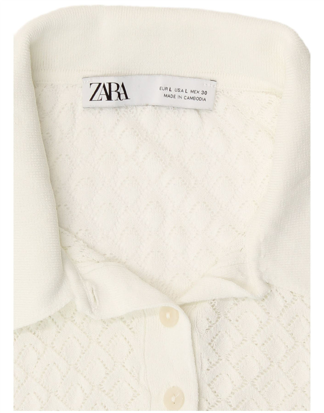 Zara Mujer Top Corto Transparente Manga Larga UK 40 Grande Blanco