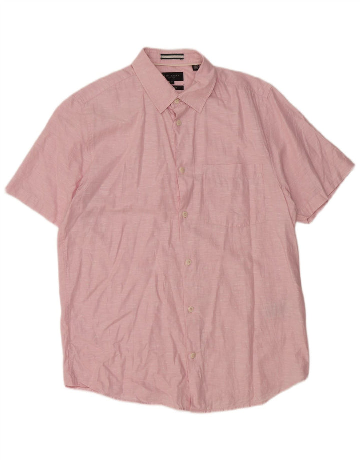 TED BAKER Camisa de manga corta de ajuste regular para hombre talla 3 mediana rosa moteada