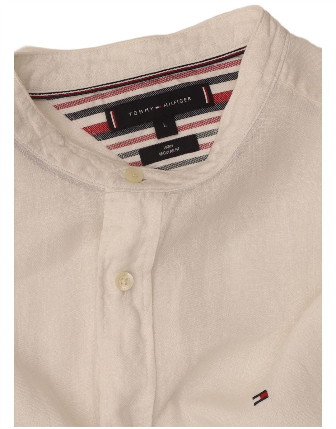 TOMMY HILFIGER Camisa de corte regular para hombre, talla grande, lino blanco