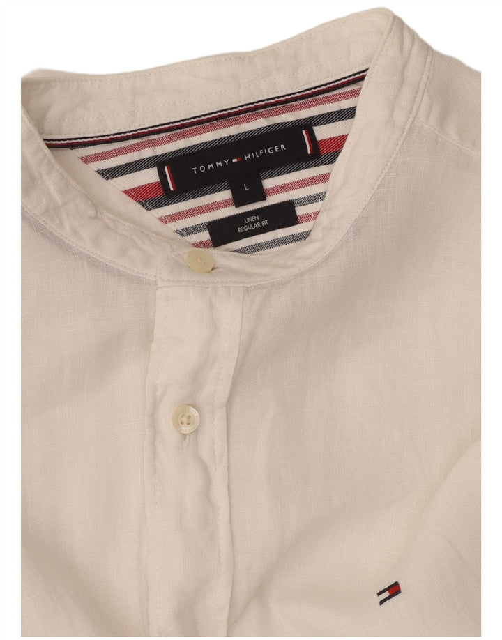 TOMMY HILFIGER Camisa de corte regular para hombre, talla grande, lino blanco