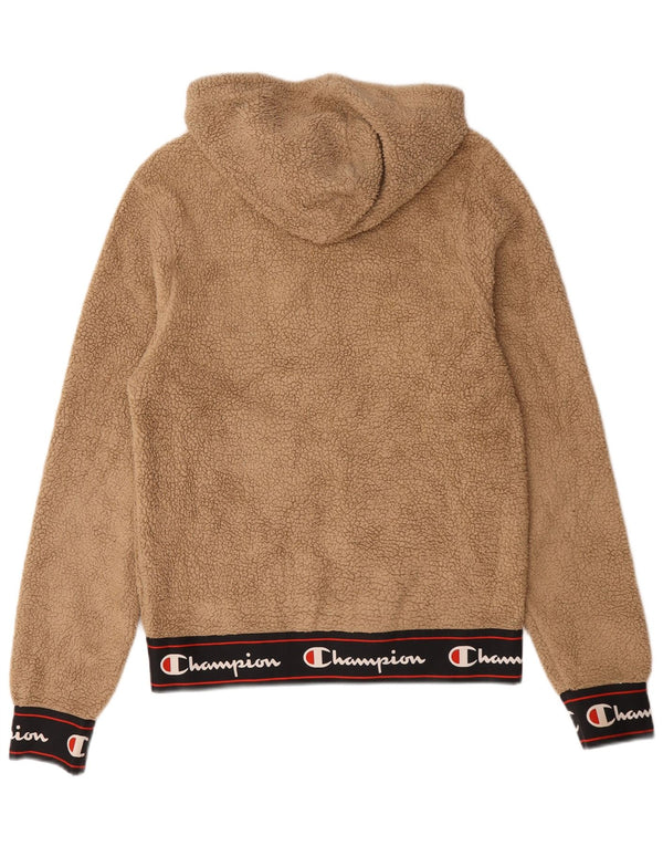 Champion Sudadera con capucha y cuello con cremallera en tejido polar para hombre, talla pequeña, color beige