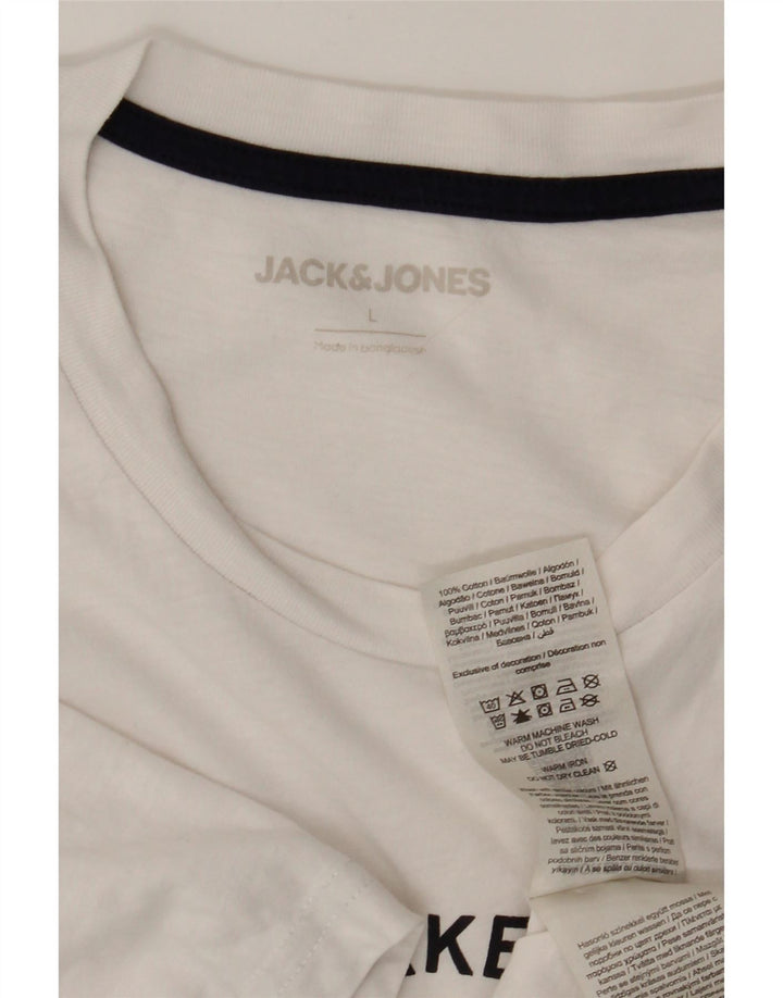 JACK & JONES Mens Graphic T-Shirt Top Large White Cotton Vintage Jack & Jones and Second-Hand Jack & Jones from Messina Hembry 