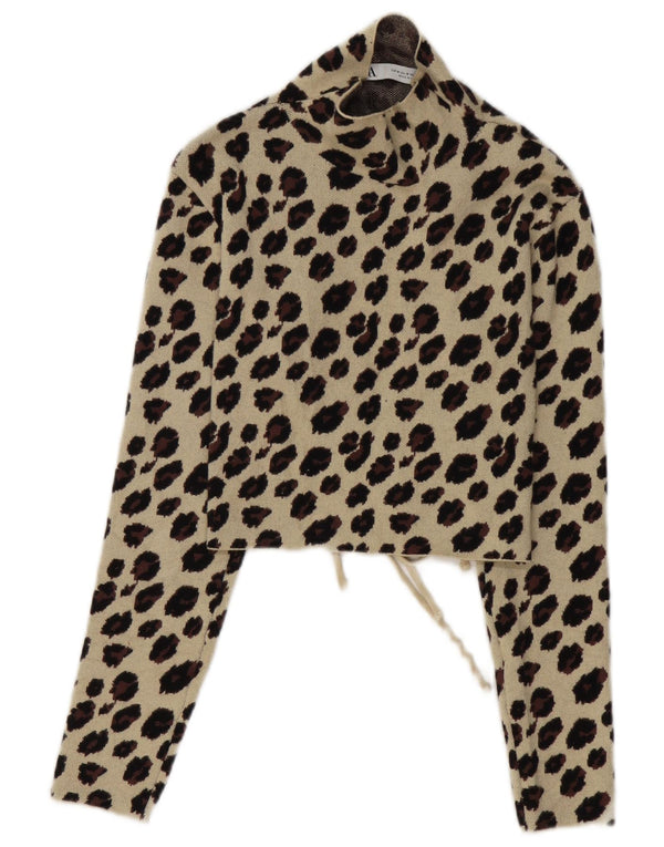 Zara Blusa Corta De Manga Larga Para Mujer UK 42 Estampado Animal Beige Medio