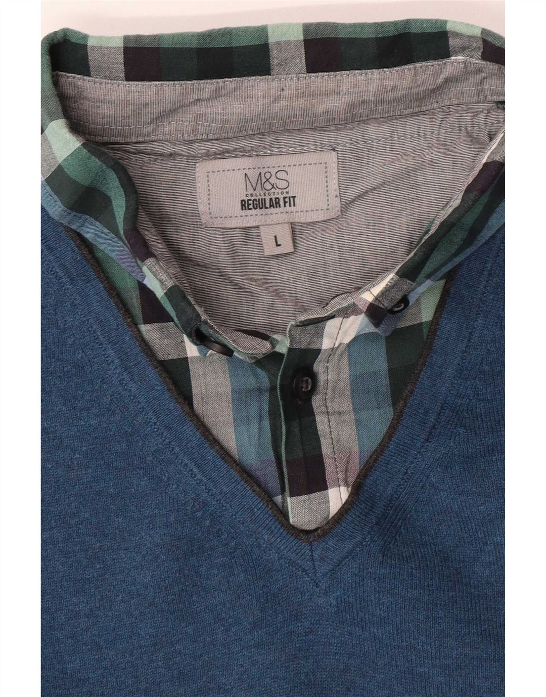 Marks & Spencer Suéter tipo jersey con cuello tipo polo y corte regular para hombre, talla grande, azul