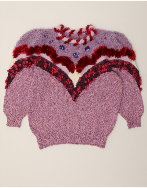 Vintage mujer cuello redondo jersey suéter Reino Unido 14 medio púrpura novedad