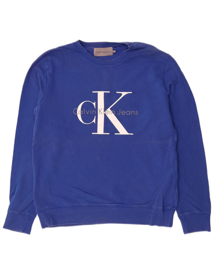 CALVIN KLEIN JEANS Sudadera estampada para hombre Jumper Large Azul Algodón