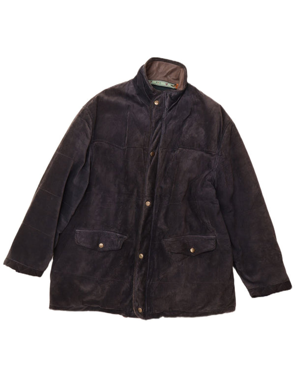 Vintage hombres ante cortavientos abrigo IT 52 XL cuero azul marino