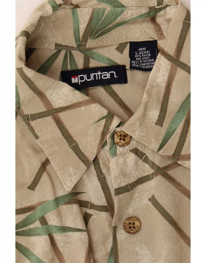 Puritan - Camisa de manga corta con estampado abstracto para hombre, talla 42/44, color beige grande