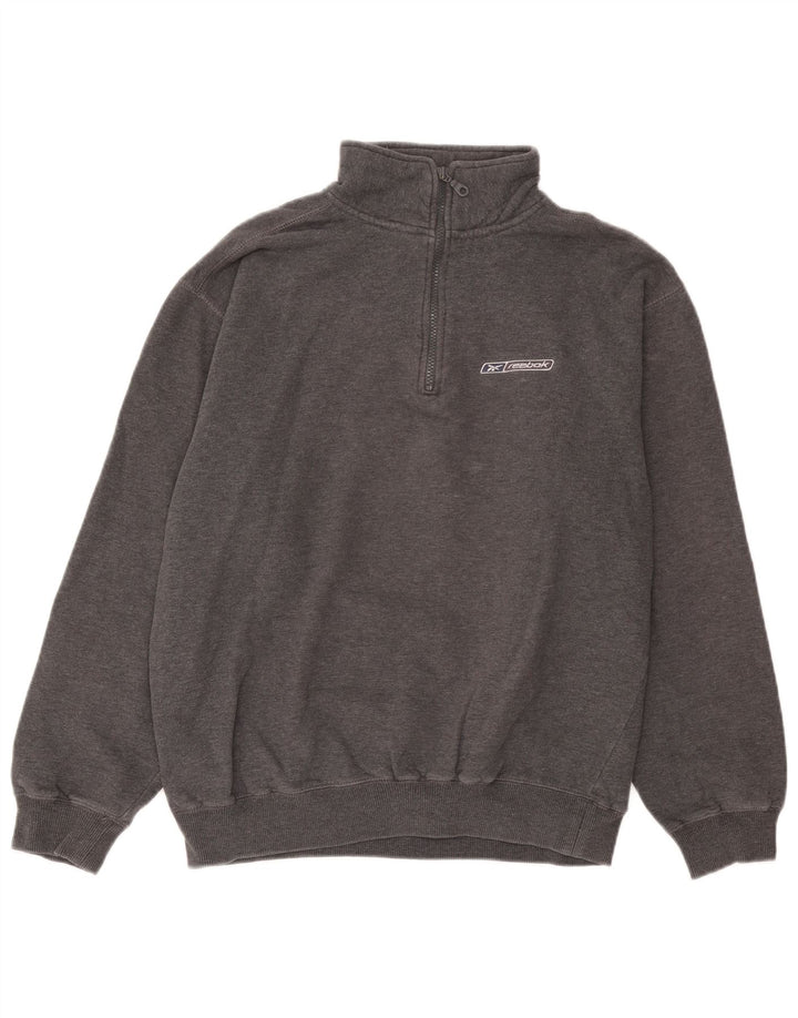 Reebok - Sudadera con cuello y cremallera para hombre, jersey de algodón gris medio
