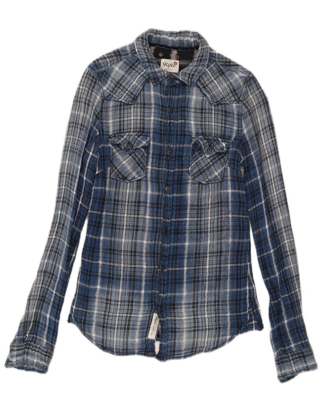 Camisa de franela para hombre Rifle Small Blue Check Cotton