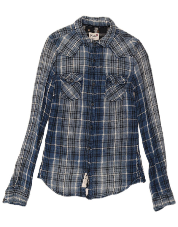 Camisa de franela para hombre Rifle Small Blue Check Cotton