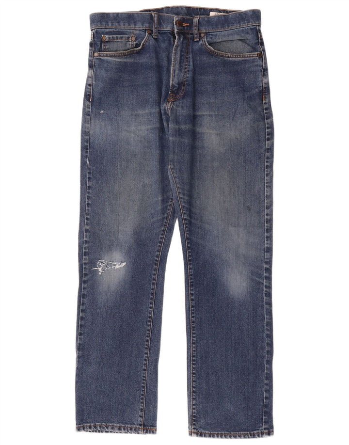 Marks & Spencer Jeans Rectos Regulares Desgastados para Hombre W32 L31 Algodón Azul