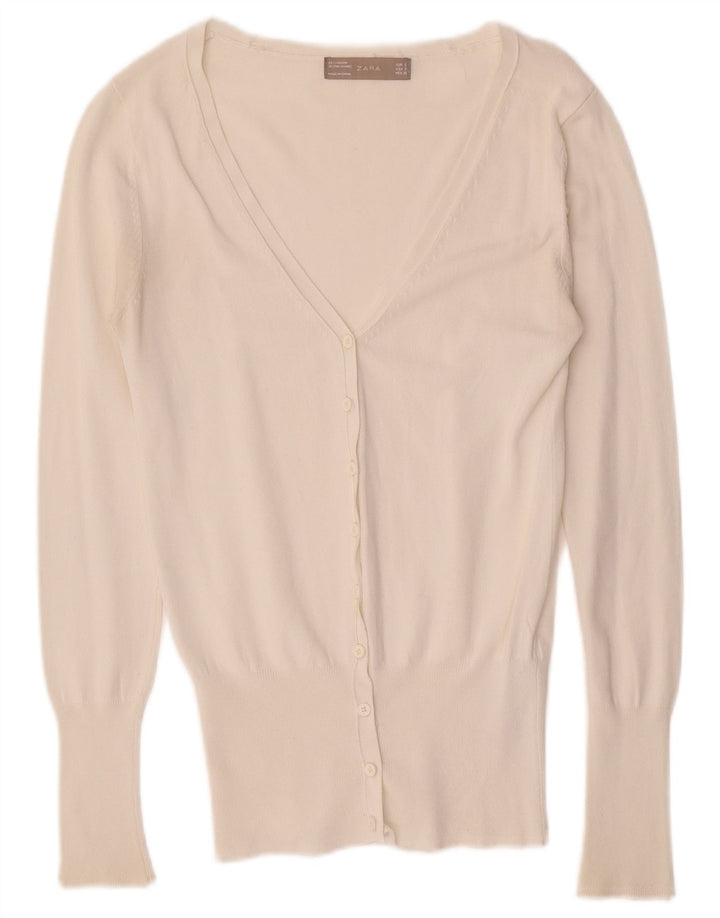 ZARA Womens Cardigan Sweater UK 10 Small White Viscose