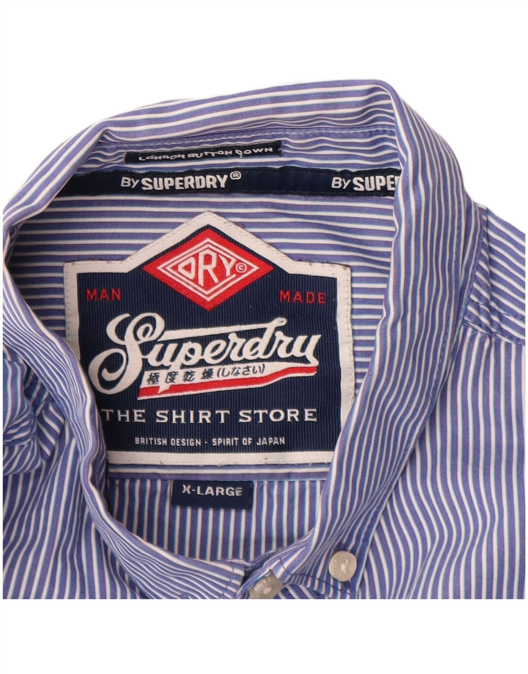 Camisa Superdry Hombre XL Algodón A Rayas Azules