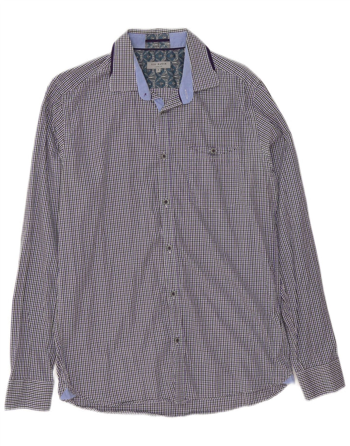 Ted Baker Camisa para hombre Talla 3 Algodón a cuadros azul mediano