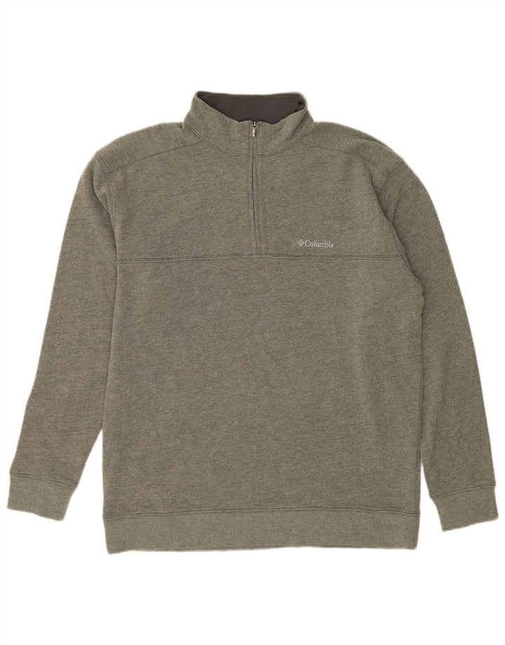 Columbia Hombre Zip Neck Sudadera Jumper Large Gris Algodón