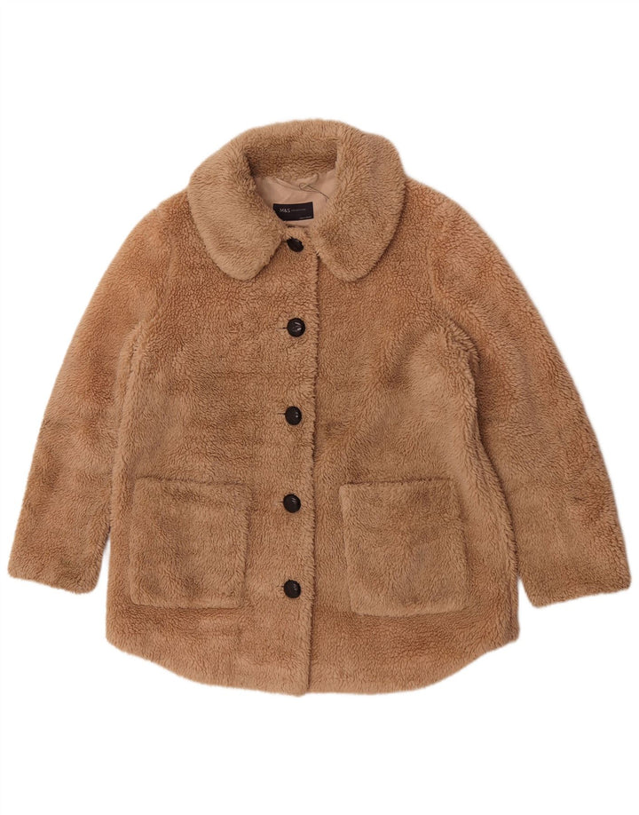 Marks & Spencer Chaqueta polar con osito de peluche para mujer UK 44 Grande Poliéster beige