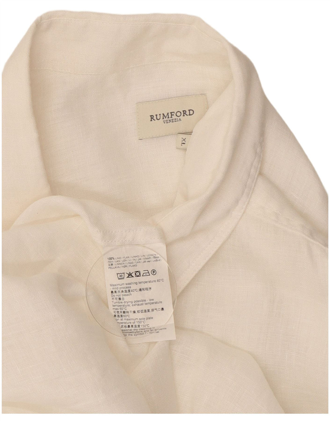 Camisa Vintage Hombre Manga Corta XL Lino Blanco