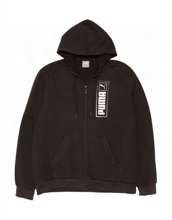 Puma Sudadera con capucha y cremallera gráfica para hombre, algodón negro mediano