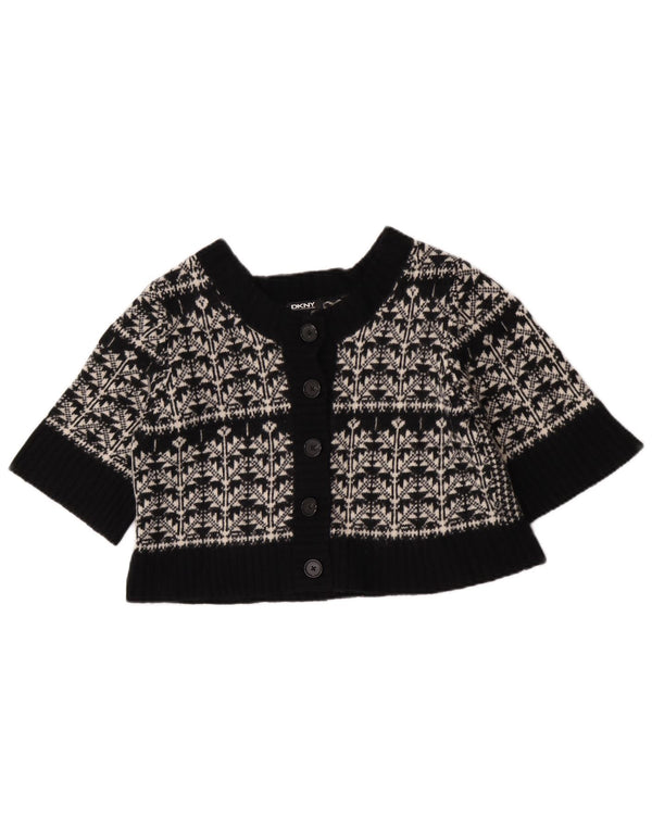 Dkny Suéter tipo cárdigan corto de manga corta para mujer UK 40 Medium Black Fair Isle