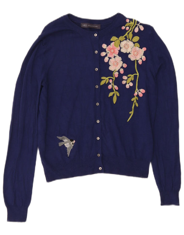 Marks & Spencer Suéter tipo cárdigan corto para mujer Reino Unido 10 Pequeño Azul marino Floral