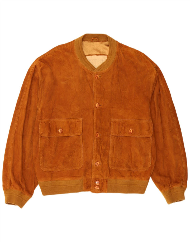Vintage hombres ante bomber chaqueta IT 52 cuero marrón grande