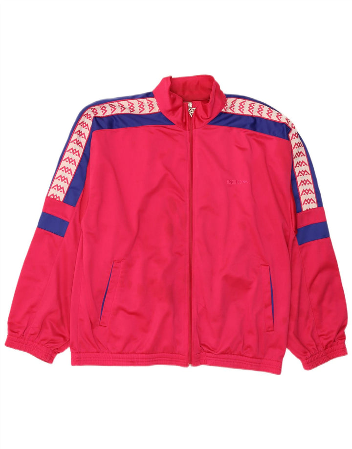 Vintage hombres gráfico chándal top chaqueta 2XL rosa colorblock poliéster