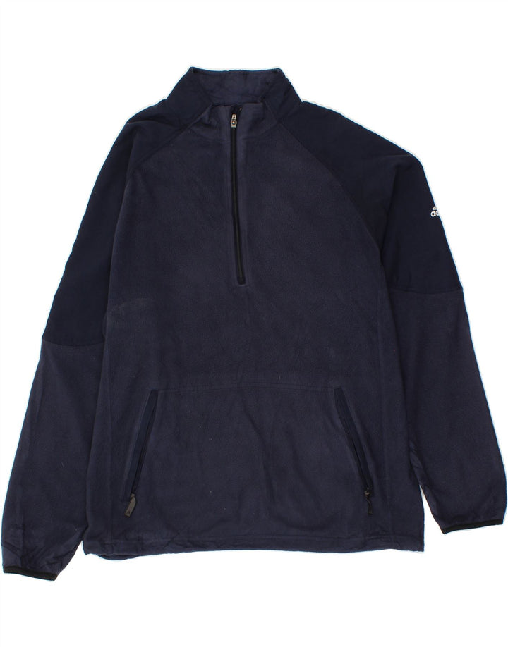 ADIDAS Mens Clima Proof Zip Neck Fleece Jumper Large Navy Blue Polyester Vintage Adidas and Second-Hand Adidas from Messina Hembry 