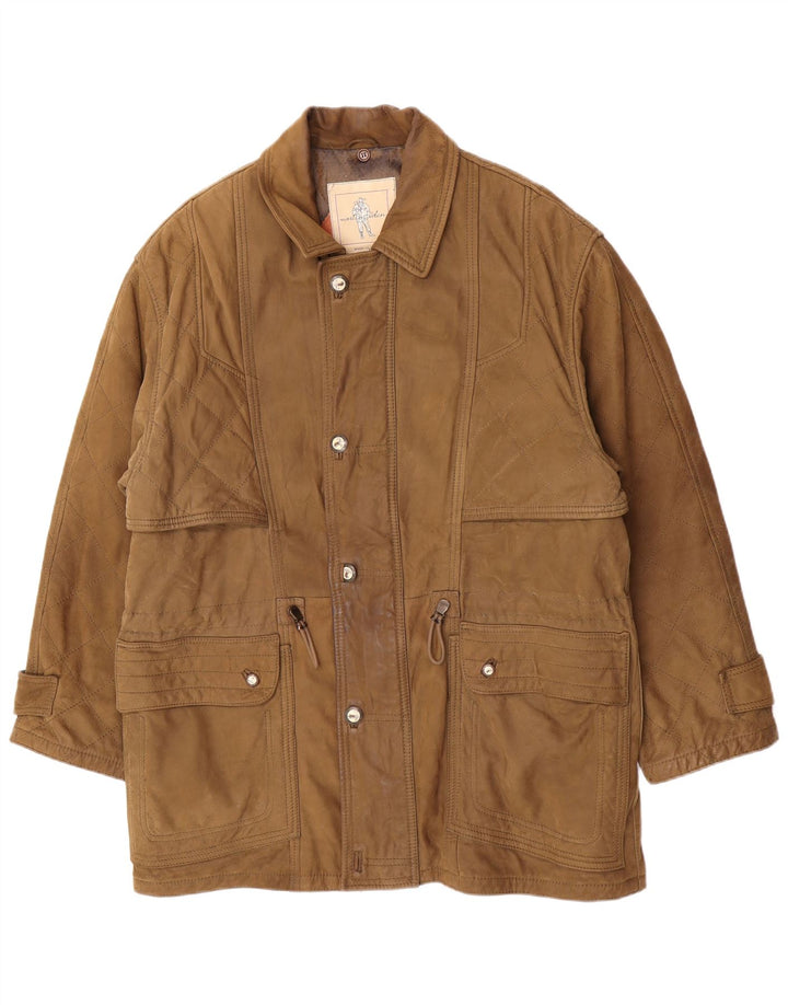Martin Eden Abrigo de cuero para hombre IT 50 Cuero caqui grande