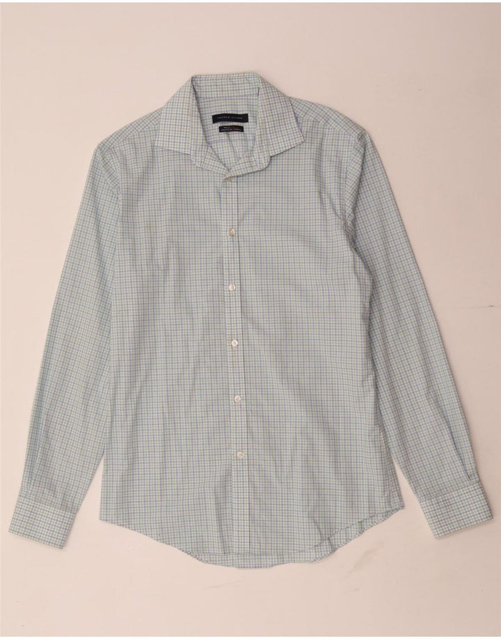 Tommy Hilfiger Camisa de ajuste atlético para hombre Talla 15 Algodón a cuadros azul mediano