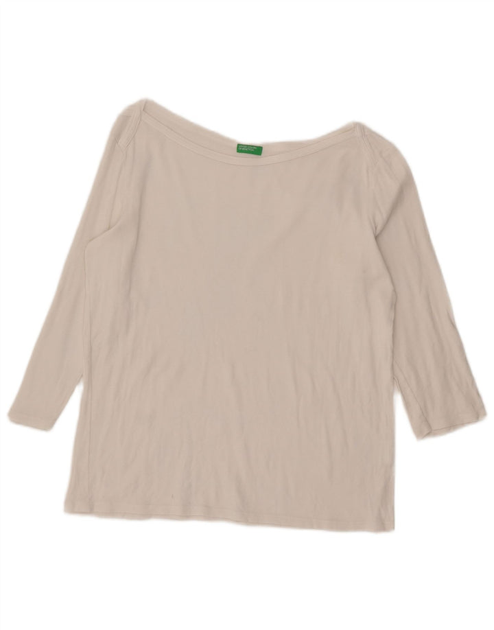 Benetton Top Mujer Manga 3/4 UK 44 Grande Algodón Blanco