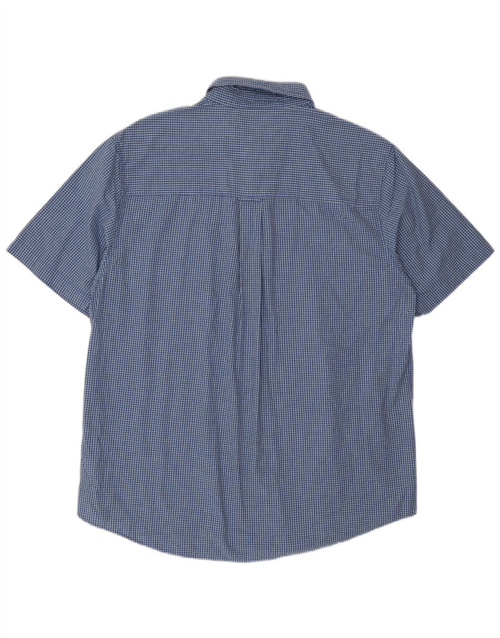 Chaps Camisa de manga corta para hombre de algodón a cuadros azul grande