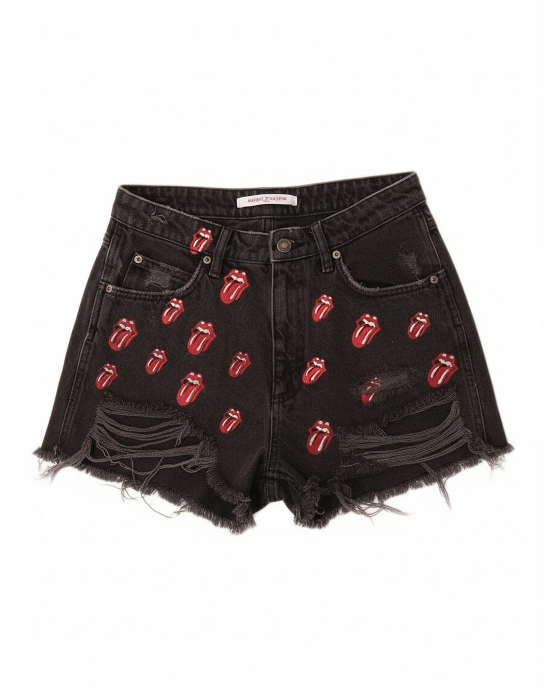 Zara Shorts De Mezclilla Desgastados Gráficos para Mujer EU 40 Medium W30 Black
